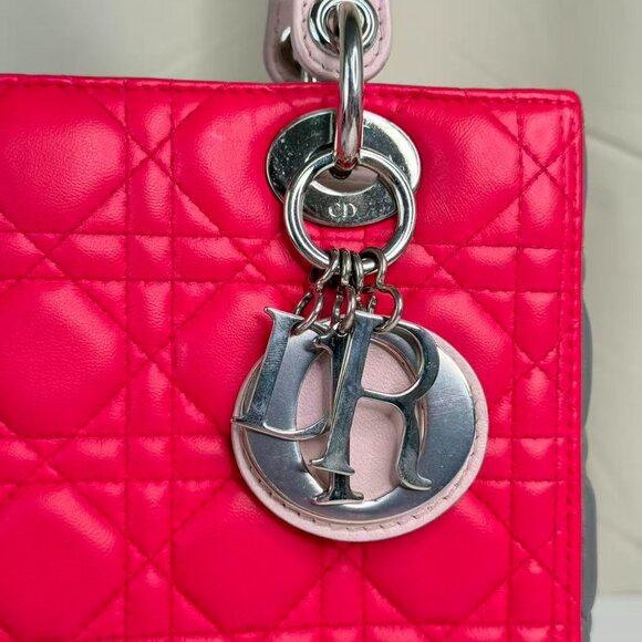 Dior Tri color Medium Lady Dior Shoulder Bag with Pink Quilted Design - Picture 8 of 9
